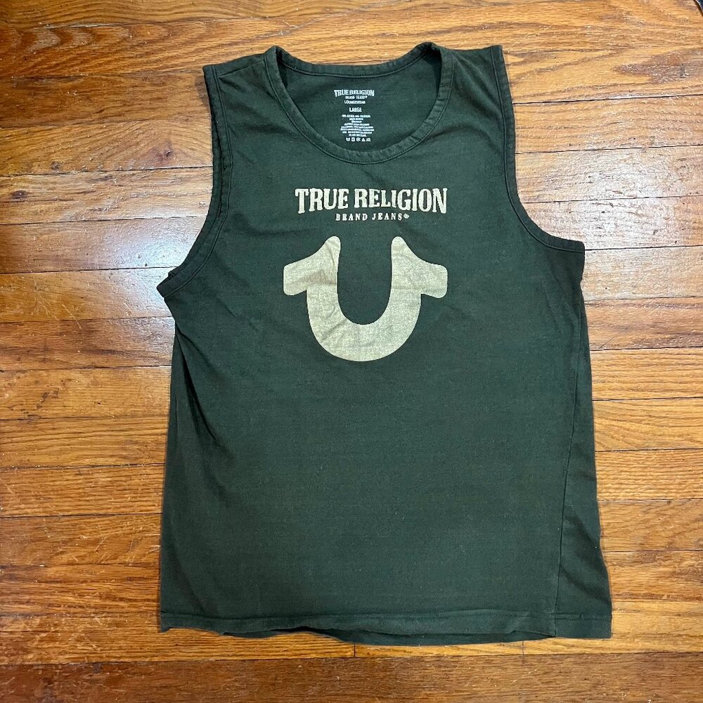 True Religion Brand Jeans Men's Green Tank Top - Size Large